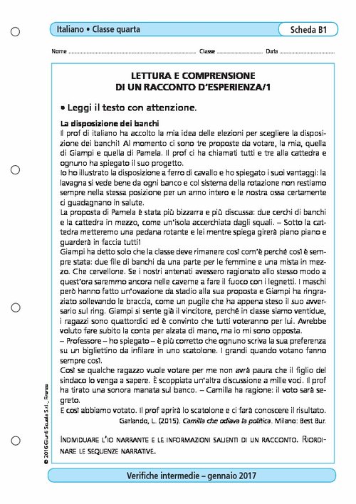 Lettura E Comprensione Di Un Racconto D Esperienza 1 Giunti Scuola